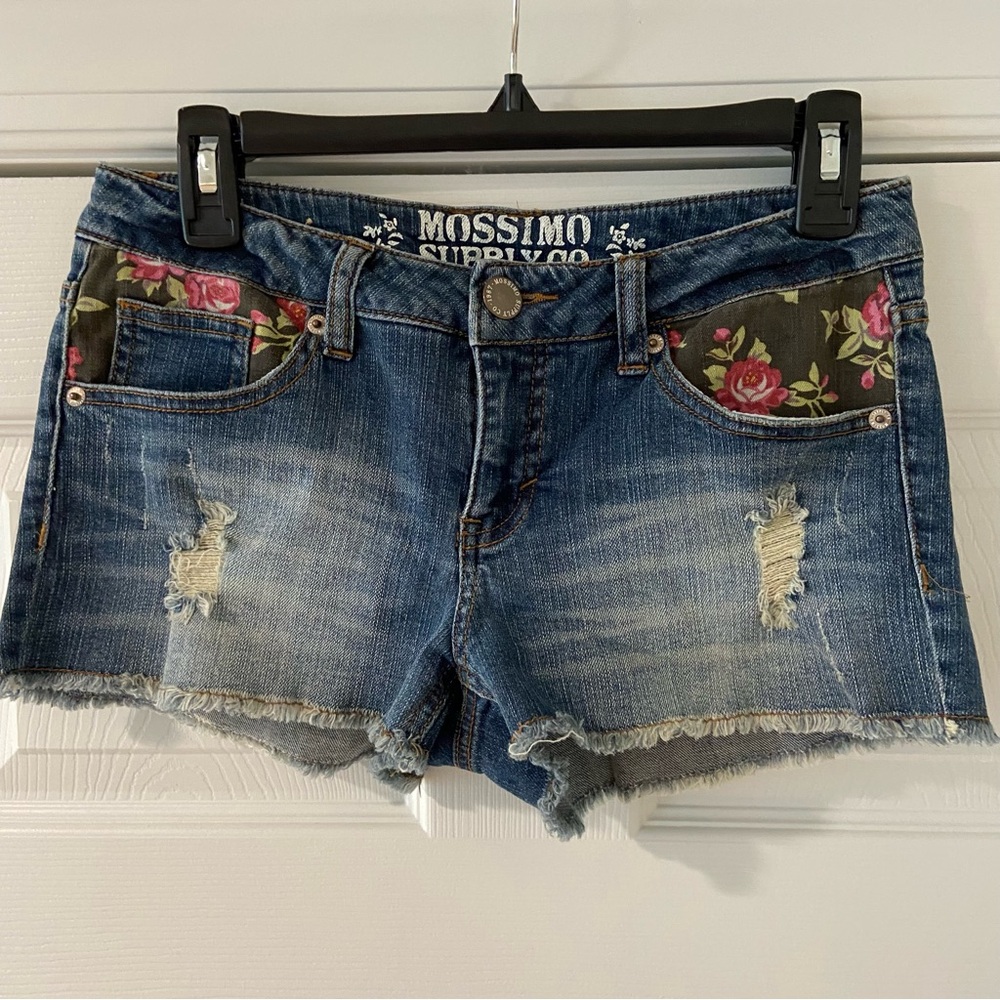 Mossimo Supply Co. Women's Distressed Blue Jean Shorts with Floral Pockets Size9